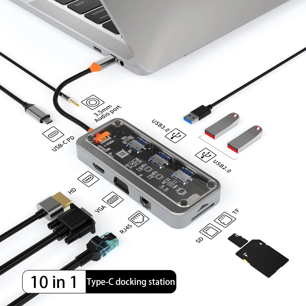 10 In 1 Multifunctional Usb-C Hub Cable Eb-107