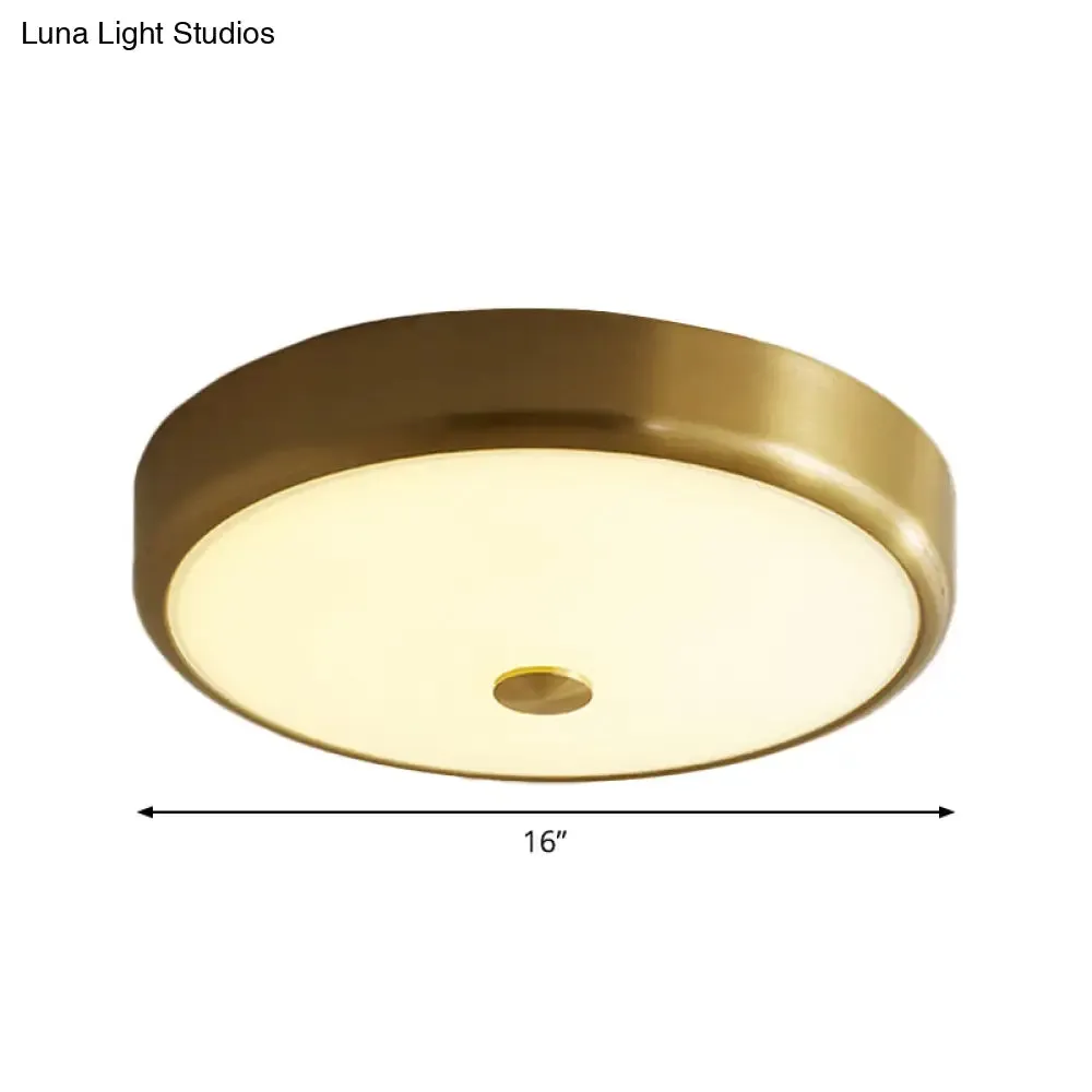 12.5"/16" Diameter Antiqued Gold LED Flush Mount Ceiling Light - Simplicity White Glass Bowl - Bedroom Lighting