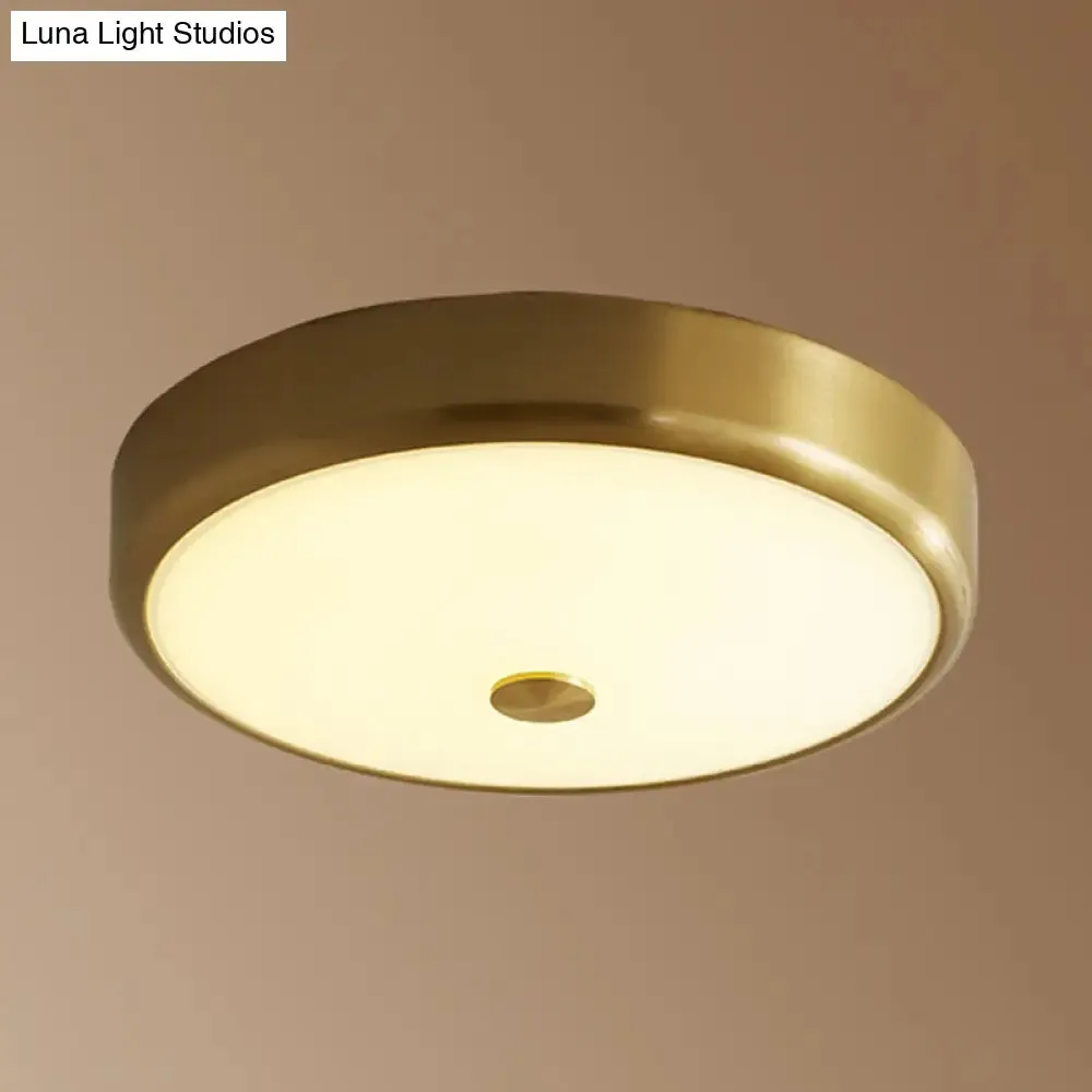 12.5"/16" Diameter Antiqued Gold LED Flush Mount Ceiling Light - Simplicity White Glass Bowl - Bedroom Lighting