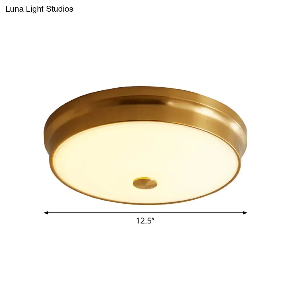 12.5"/16" Diameter Antiqued Gold LED Flush Mount Ceiling Light - Simplicity White Glass Bowl - Bedroom Lighting