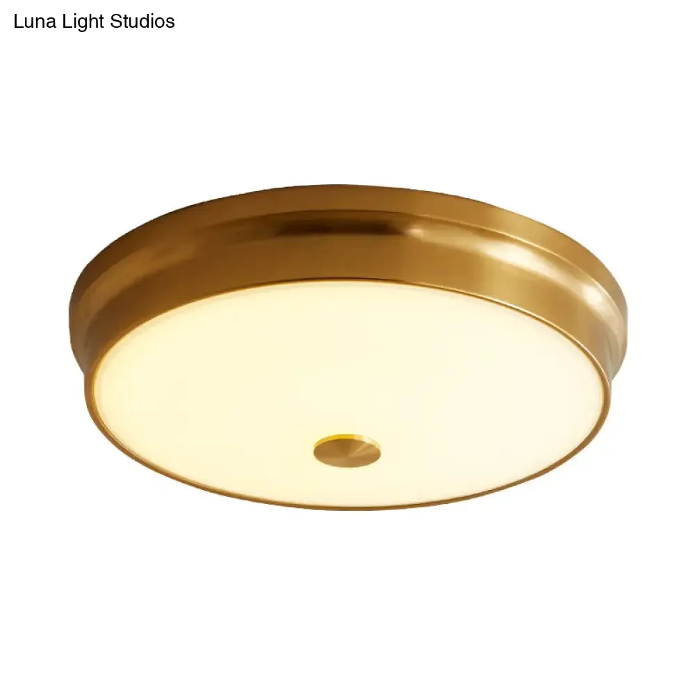 12.5"/16" Diameter Antiqued Gold LED Flush Mount Ceiling Light - Simplicity White Glass Bowl - Bedroom Lighting