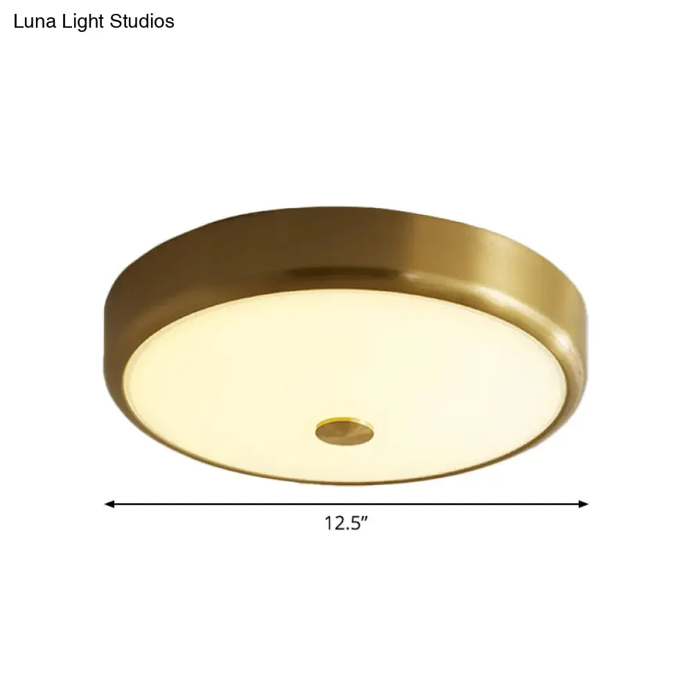 12.5"/16" Diameter Antiqued Gold LED Flush Mount Ceiling Light - Simplicity White Glass Bowl - Bedroom Lighting