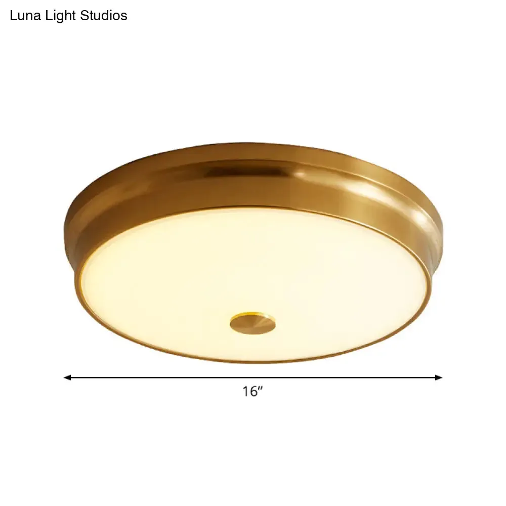 12.5"/16" Diameter Antiqued Gold LED Flush Mount Ceiling Light - Simplicity White Glass Bowl - Bedroom Lighting