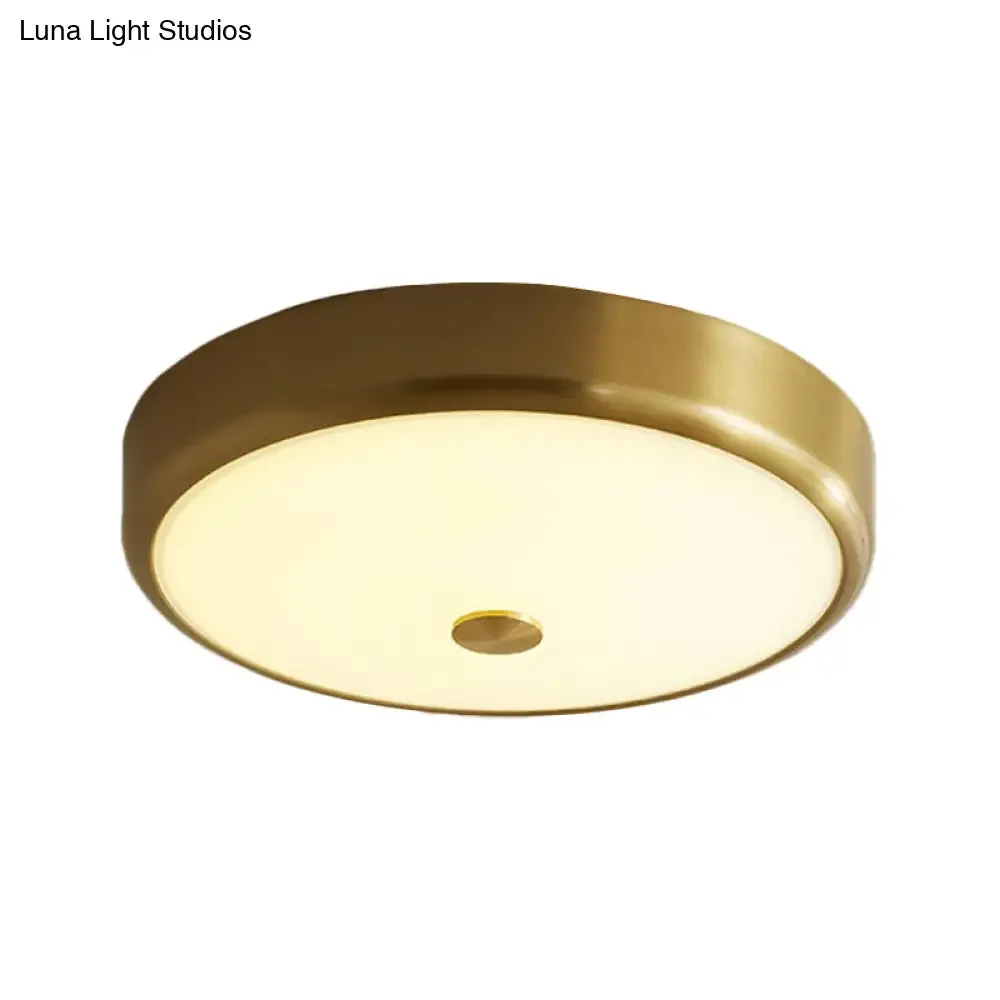 12.5"/16" Diameter Antiqued Gold LED Flush Mount Ceiling Light - Simplicity White Glass Bowl - Bedroom Lighting