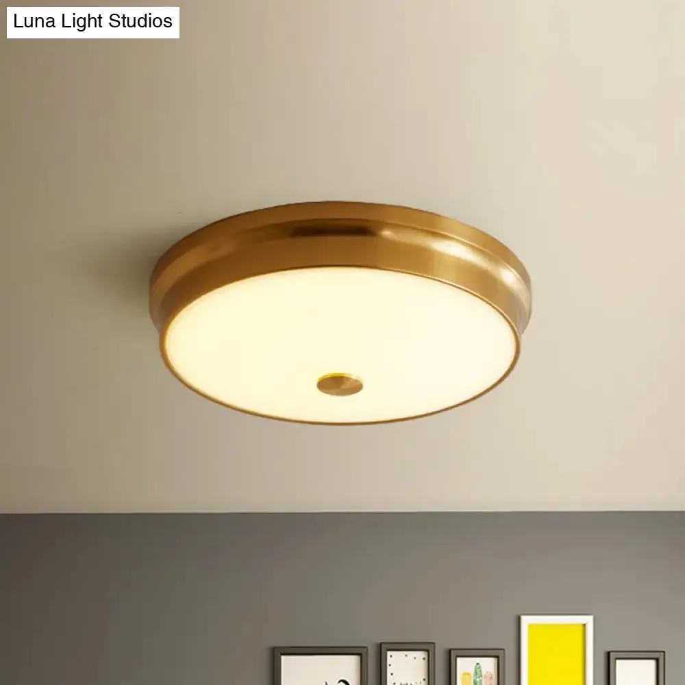 12.5"/16" Diameter Antiqued Gold LED Flush Mount Ceiling Light - Simplicity White Glass Bowl - Bedroom Lighting