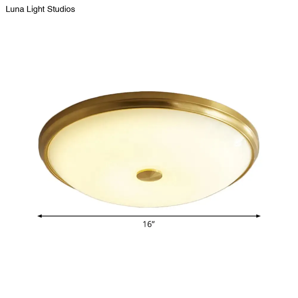 12.5"/16" Diameter Antiqued Gold LED Flush Mount Ceiling Light - Simplicity White Glass Bowl - Bedroom Lighting
