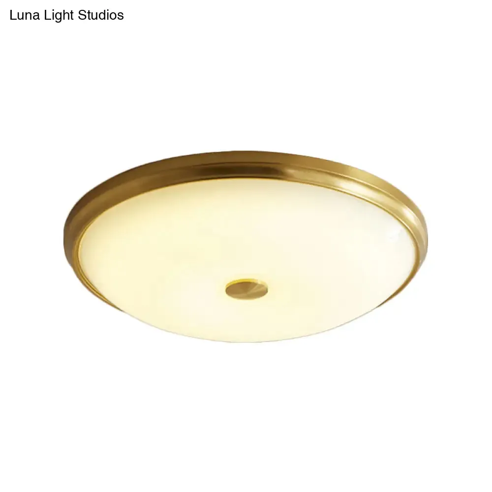12.5"/16" Diameter Antiqued Gold LED Flush Mount Ceiling Light - Simplicity White Glass Bowl - Bedroom Lighting