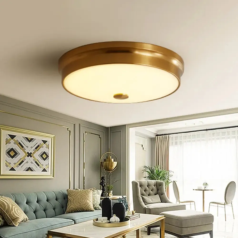 12.5"/16" Diameter Antiqued Gold LED Flush Mount Ceiling Light - Simplicity White Glass Bowl - Bedroom Lighting