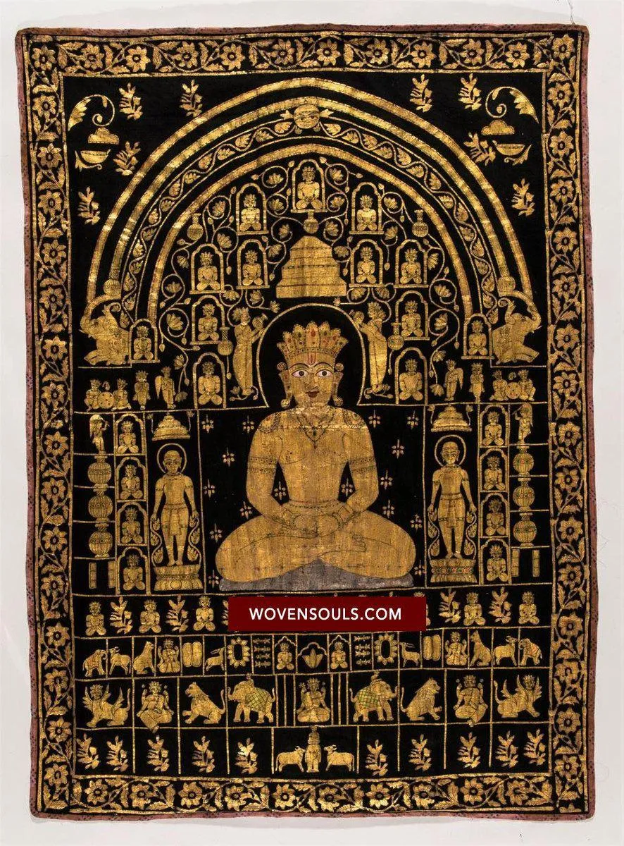 1370 SOLD Old Jain Pichvai Gold Warak Painting Art Masterpiece - Lord Mahavir