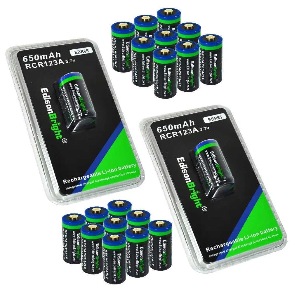 20 Pack Brand New EdisonBright EBR65 16340 (RCR123A) rechargeable Li-ion batteries