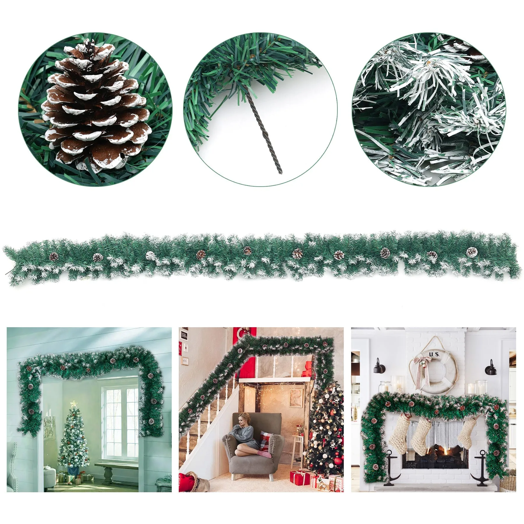 270cm Christmas Garland Decoration Artificial Spruce with Pine Cones