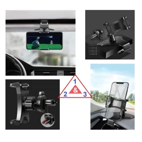 3 in 1 Car GPS Smartphone Holder: Dashboard / Visor Clamp   AC Grid Clip for Assistant AS-401L Asper (2019) - Black