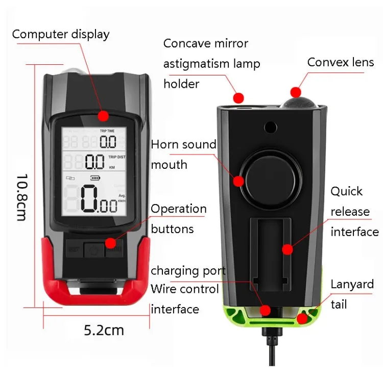 3 In 1 Wireless Bicycle Code Meter Lamp Strong Light Front Light, Colour: Upgrade Floating (Red)