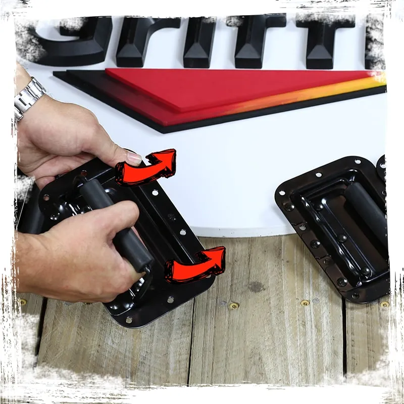 32 PACK -  Metal Flip Speaker Cabinet Handles for Rack Road Flight Trunk by GRIFFIN | Spring Loaded Flush Pull with Black Grip Rubber Padding for Chest Carry Case | DJ PA Pro-Audio Stage Gear Parts