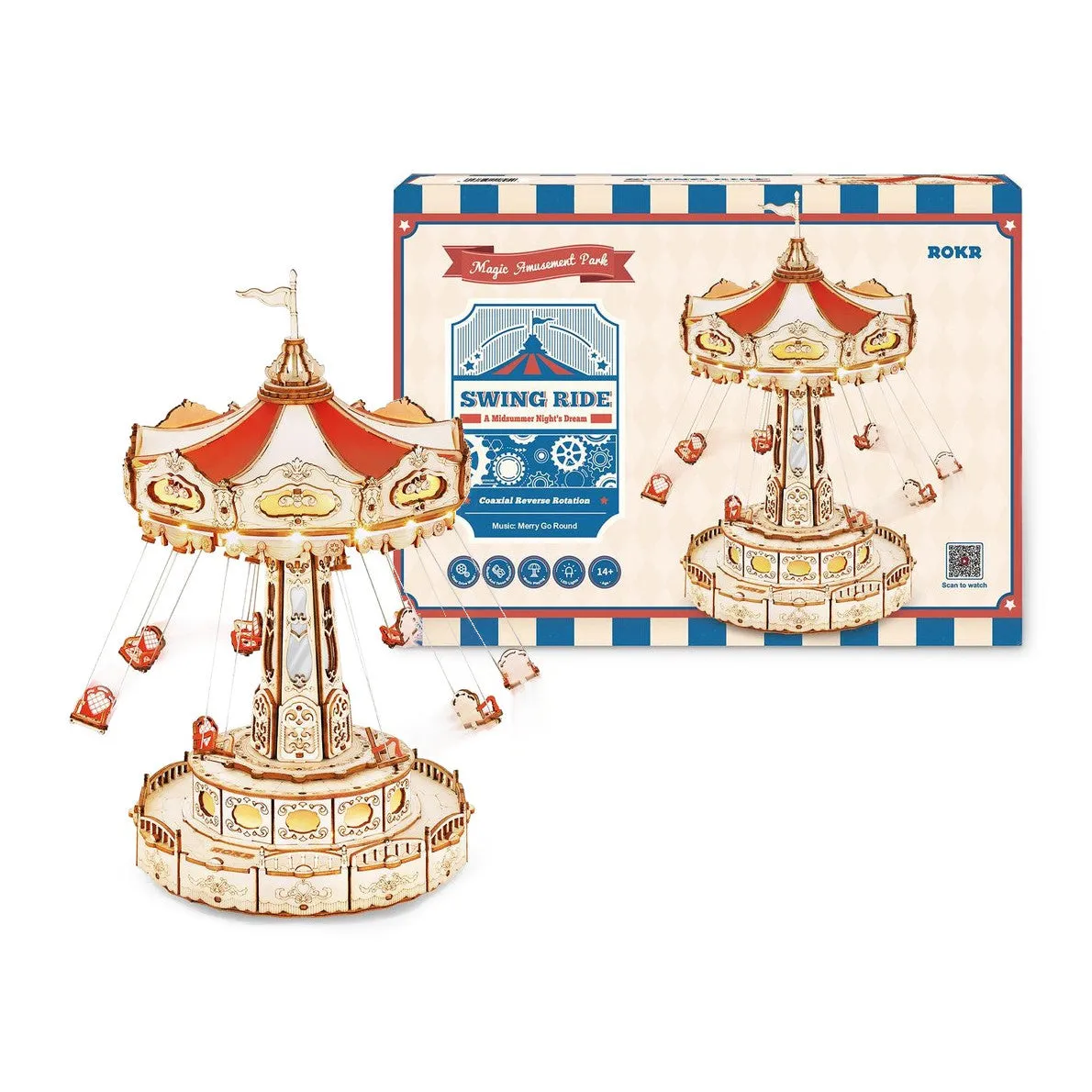 3D Wooden Puzzles Diy Music Box Swing Ride