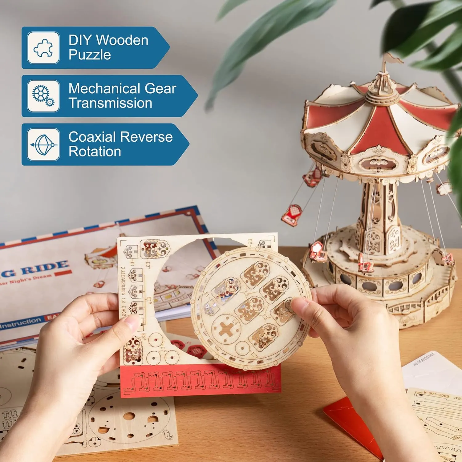 3D Wooden Puzzles Diy Music Box Swing Ride