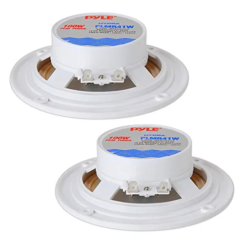 4 Inch Dual Marine Speakers - Waterproof and Weather Resistant Outdoor Audio Stereo Sound System with Polypropylene Cone, Cloth Surround and Low Profile Design - 1 Pair - PLMR41W (White)