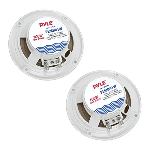 4 Inch Dual Marine Speakers - Waterproof and Weather Resistant Outdoor Audio Stereo Sound System with Polypropylene Cone, Cloth Surround and Low Profile Design - 1 Pair - PLMR41W (White)