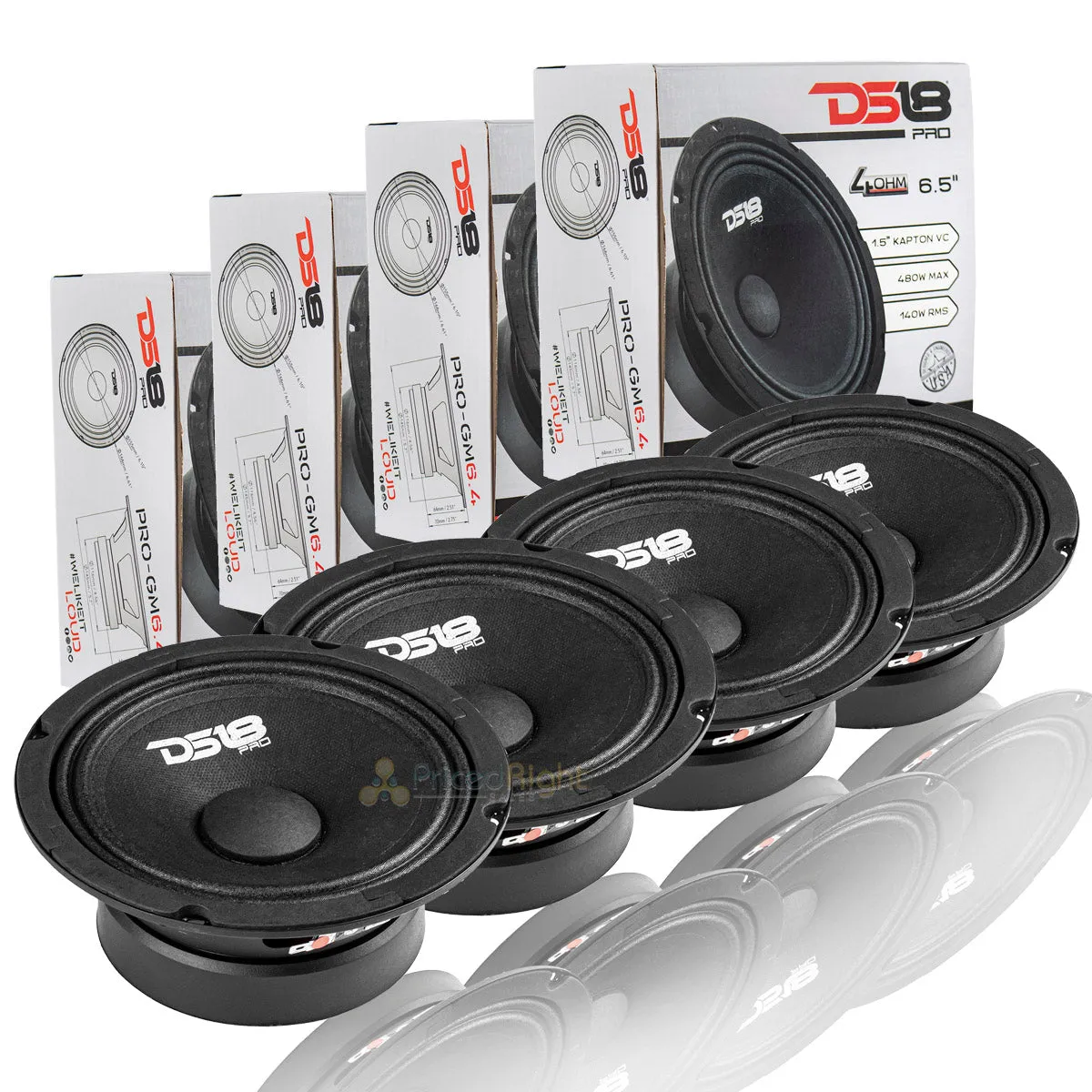 4 Pack DS18 PRO-GM6.4 6.5" Midrange Speakers 4 Ohm 1920W Max Mid Range Car Audio