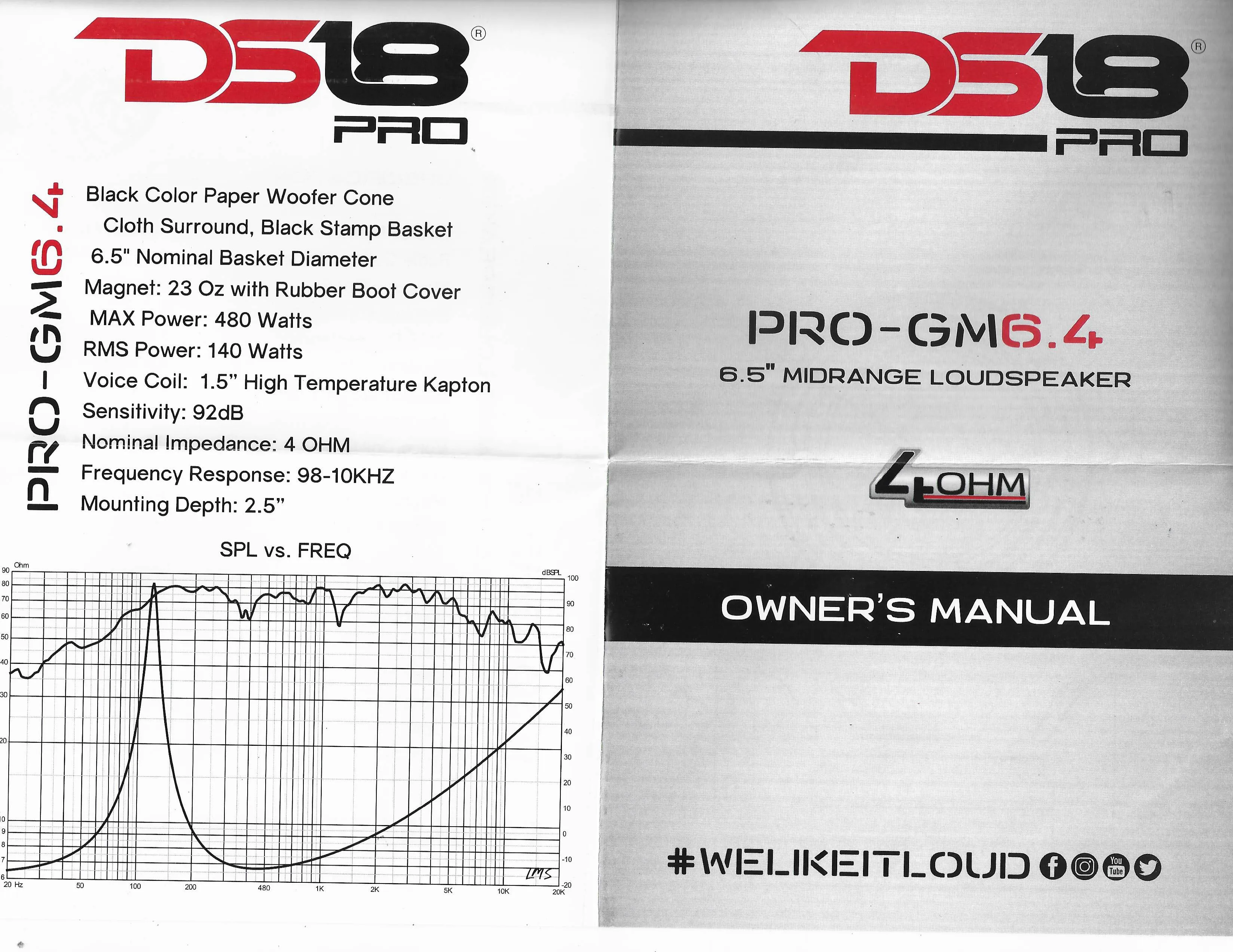 4 Pack DS18 PRO-GM6.4 6.5" Midrange Speakers 4 Ohm 1920W Max Mid Range Car Audio