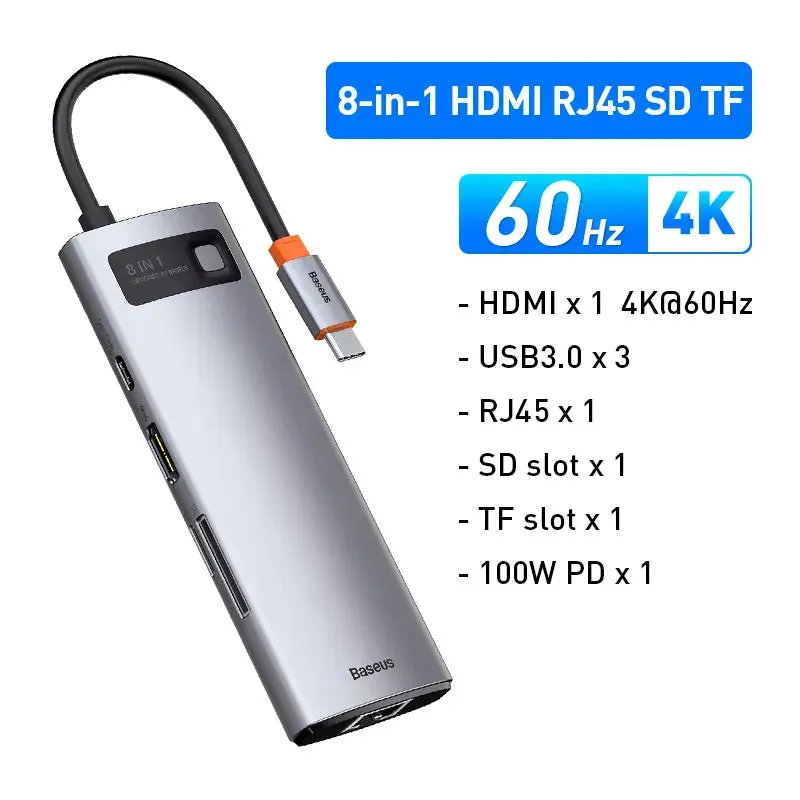 4K 60Hz USB C Hub with Ethernet Port & PD 100W Adapter for Macbook Pro USB 3.0 Hub Laptop Tablet