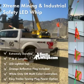 7' LED Whip Xtreme Mining Industrial Safety Single Whip