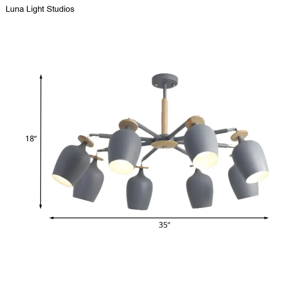 8-Light Grey Tulip Ceiling Fixture: Sleek Semi Flush Mount Lighting for Living Room