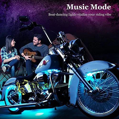 8PCS Motorcycle LED Underglow Kit, icicar Motorcycle Lights App Control Music Sync RGB LED Motorcycle Lights Brake Light Waterproof Dual Remote Motorcycle Underglow LED Light Kit for UTV ATV Golf Cart