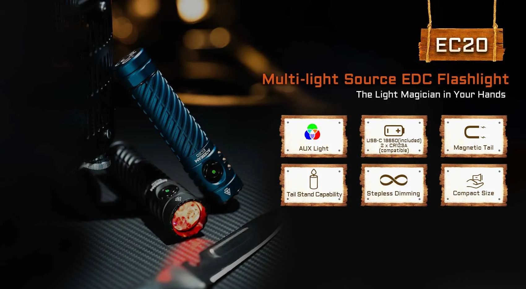 Acebeam EC20 Multi-Light Source 2800 Lumen Rechargeable EDC Flashlight