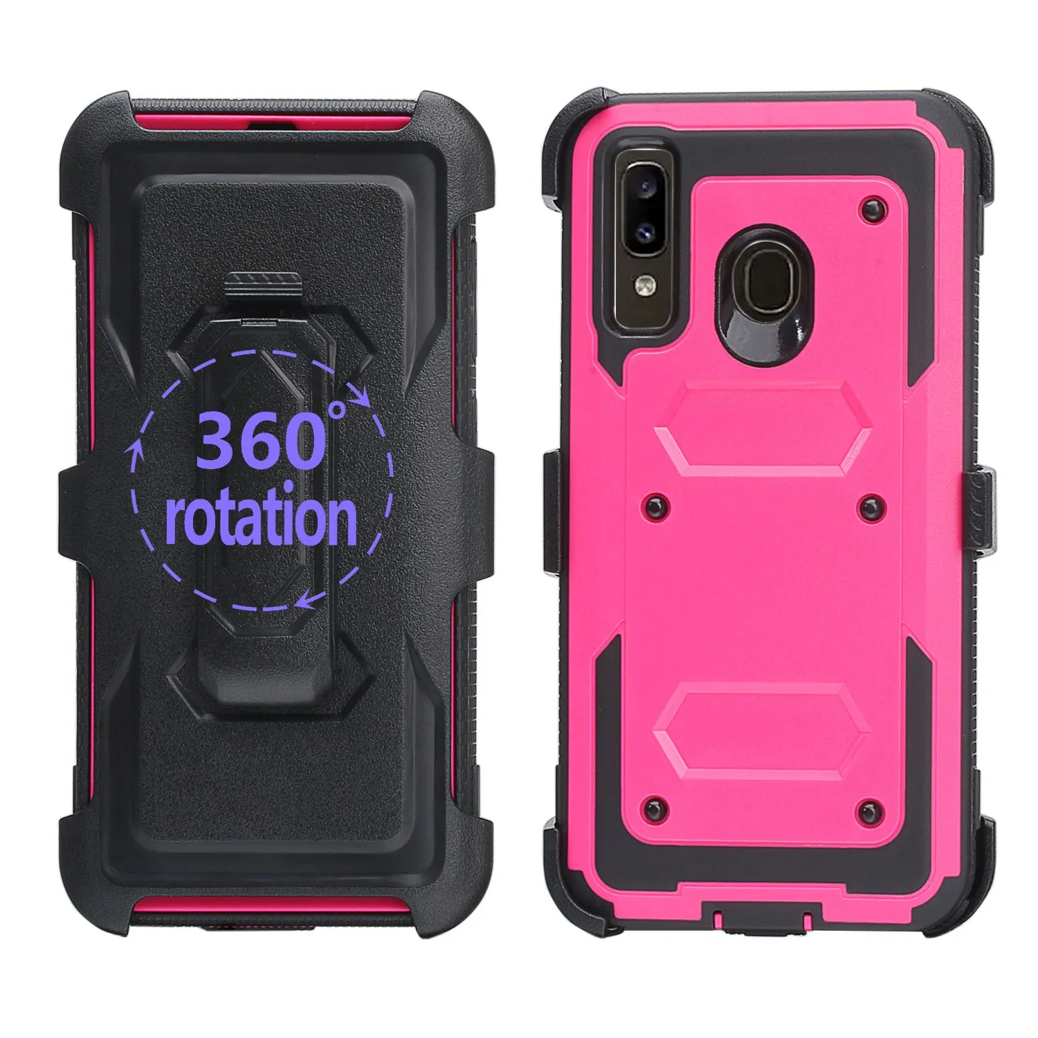 Alcatel 3V (2019) Case, Triple Protection 3-1 w/ Built in Screen Protector Heavy Duty Holster Shell Combo Clip Cover - Hot Pink