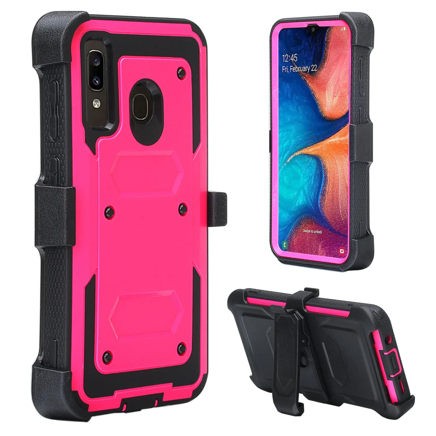 Alcatel 3V (2019) Case, Triple Protection 3-1 w/ Built in Screen Protector Heavy Duty Holster Shell Combo Clip Cover - Hot Pink