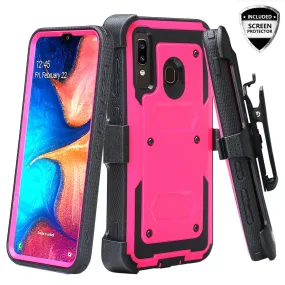 Alcatel 3V (2019) Case, Triple Protection 3-1 w/ Built in Screen Protector Heavy Duty Holster Shell Combo Clip Cover - Hot Pink