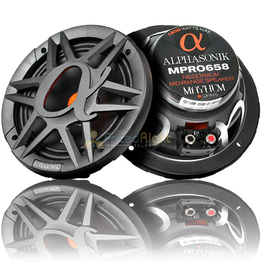 Alphasonik 6.5" Midrange Speakers 8 Ohm Neodymium Mayhem Series MPRO658 Pair