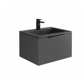 Ambience 600mm Wall Hung LED Vanity Unit And Basin Matt Grey, Grey or White Basin and Optional Frame