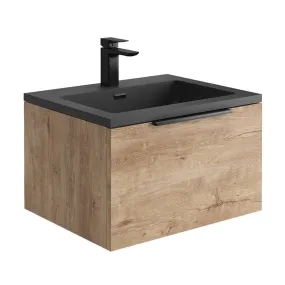 Ambience 600mm Wall Hung LED Vanity Unit And Basin Rustic Oak, Grey or White Basin and Optional Frame