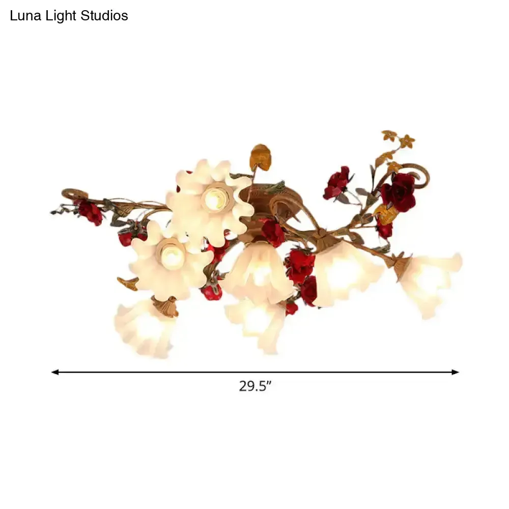 American Garden 4/7/9-Bulb Flower Semi Flush Light with Frosted Glass