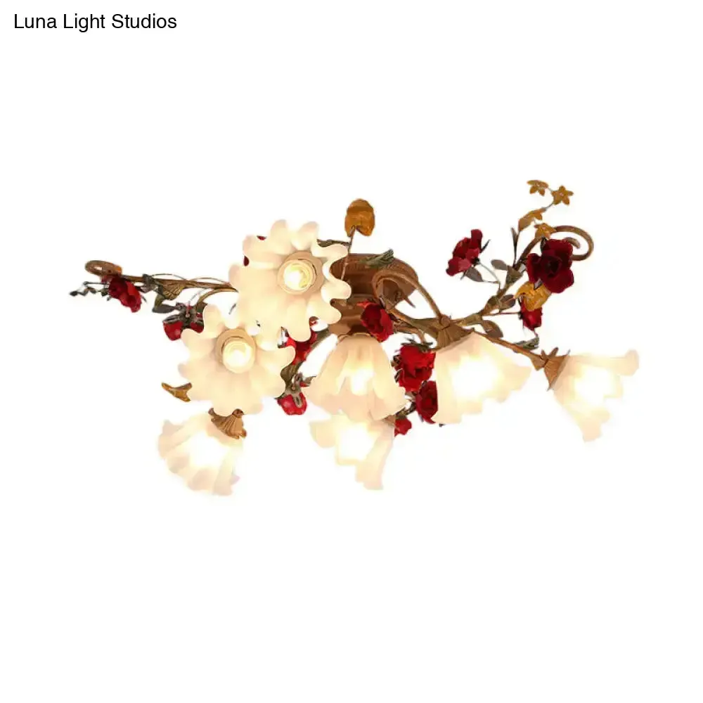 American Garden 4/7/9-Bulb Flower Semi Flush Light with Frosted Glass