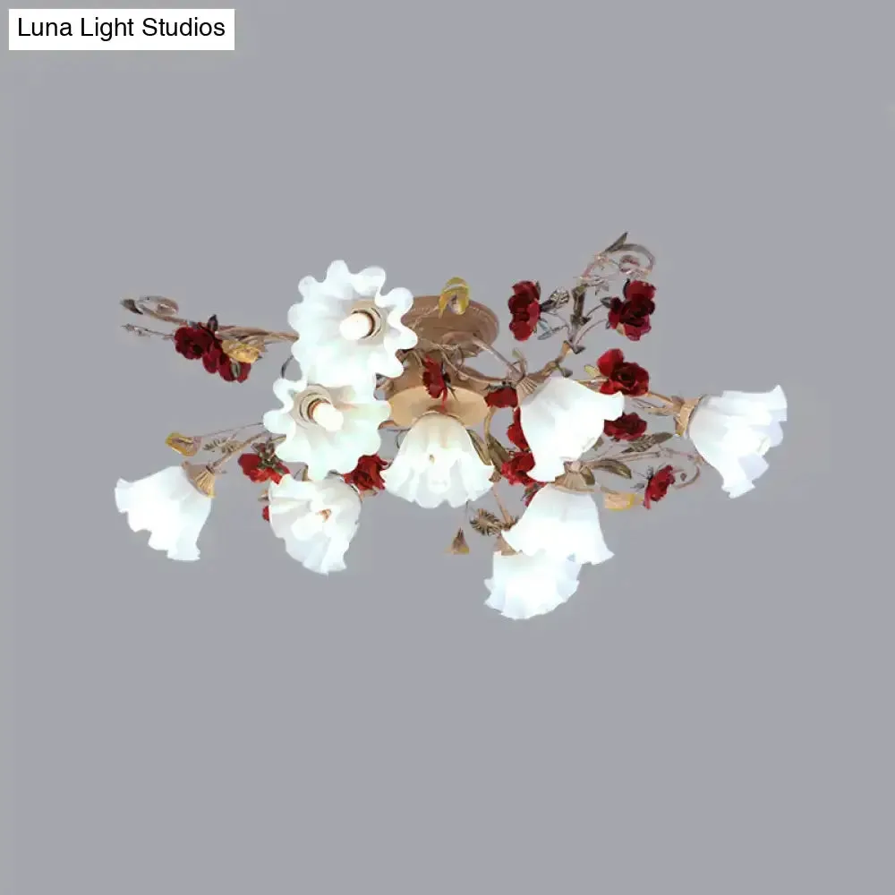 American Garden 4/7/9-Bulb Flower Semi Flush Light with Frosted Glass