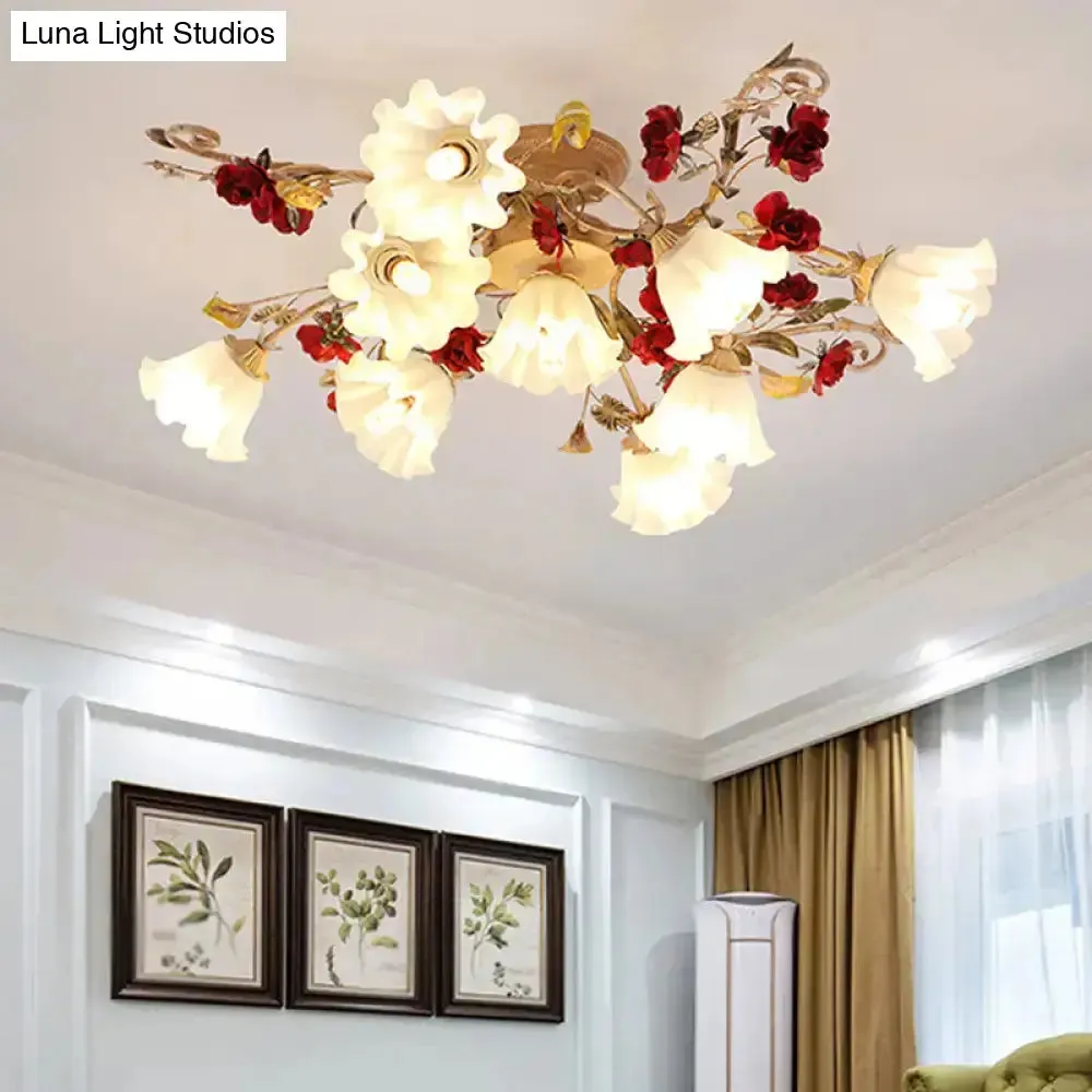 American Garden 4/7/9-Bulb Flower Semi Flush Light with Frosted Glass
