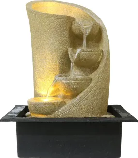 ANAVADYA Polyresin Table Top Indoor Outdoor Water Fountain with Multicolour Lights for Home Decor Decoration Showpiece | 4 Steps Cream Color Waterfall Tabletop Fountain