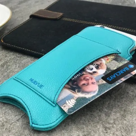 Apple iPhone 14 Pro Max Wallet Case in Teal Blue Vegan Leather | Screen Cleaning Sanitizing Lining