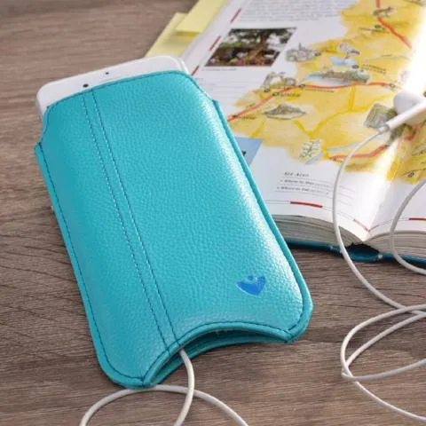 Apple iPhone 14 Pro Max Wallet Case in Teal Blue Vegan Leather | Screen Cleaning Sanitizing Lining