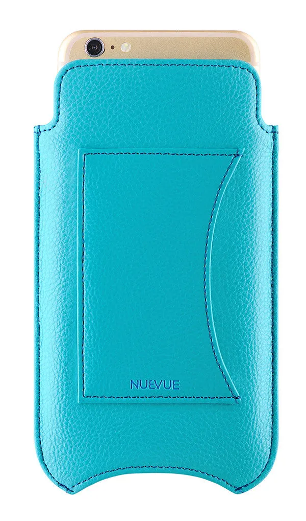 Apple iPhone 15 Pro Max Wallet Case in Teal Blue Vegan Leather | Screen Cleaning Sanitizing Lining