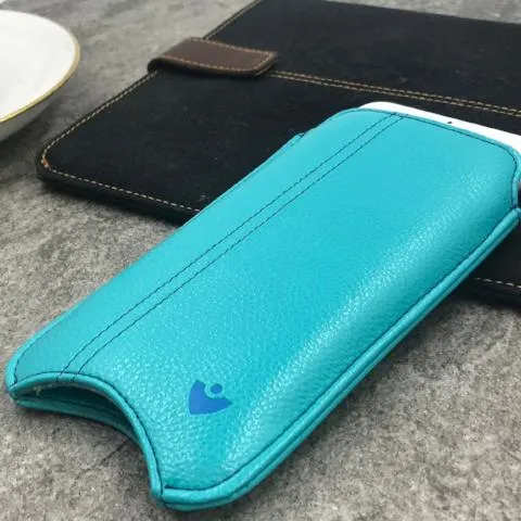 Apple iPhone 15 Pro Max Wallet Case in Teal Blue Vegan Leather | Screen Cleaning Sanitizing Lining