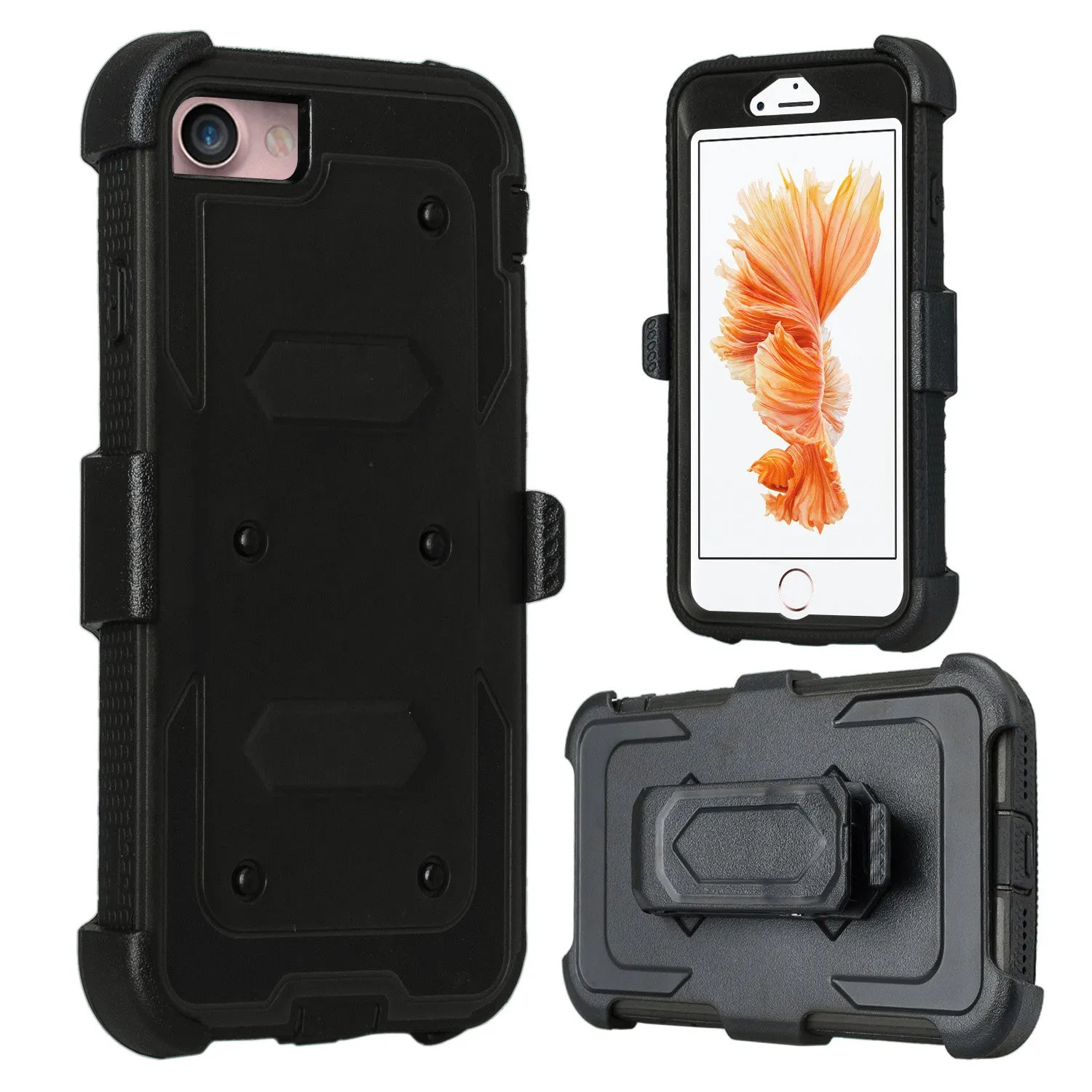 Apple iPhone 7 Case, Triple Protection 3-in-1 Heavy Duty Holster Shell Combo Case Cover for iPhone 7 - Black