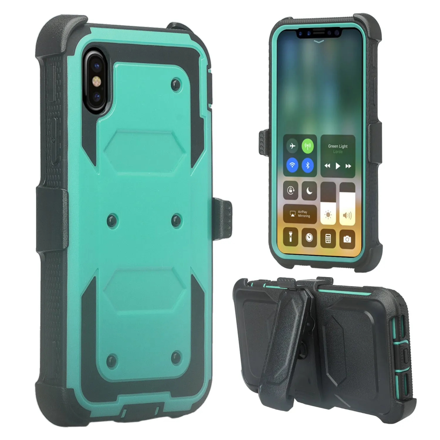 Apple iPhone X | iPhone Ten Case,  Triple Protection 3-1 w/ Built in Screen Protector Heavy Duty Holster Shell Combo Case - Teal