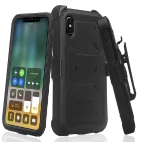 Apple iPhone XS Max Case, Apple A1921 Case,  Triple Protection 3-1 w/ Built in Screen Protector Heavy Duty Holster Shell Combo Case - Black