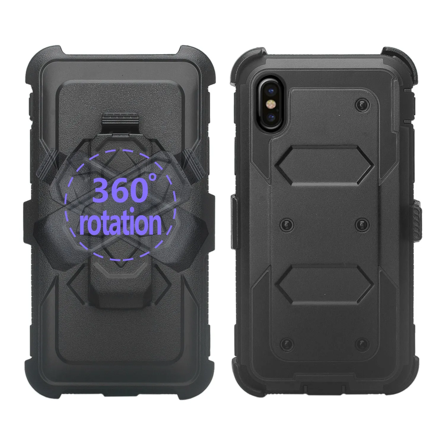Apple iPhone XS Max Case, Apple A1921 Case,  Triple Protection 3-1 w/ Built in Screen Protector Heavy Duty Holster Shell Combo Case - Black