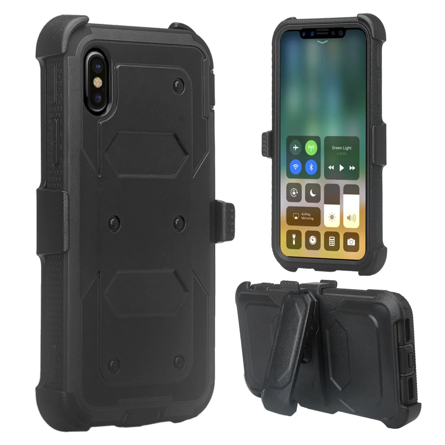 Apple iPhone XS Max Case, Apple A1921 Case,  Triple Protection 3-1 w/ Built in Screen Protector Heavy Duty Holster Shell Combo Case - Black