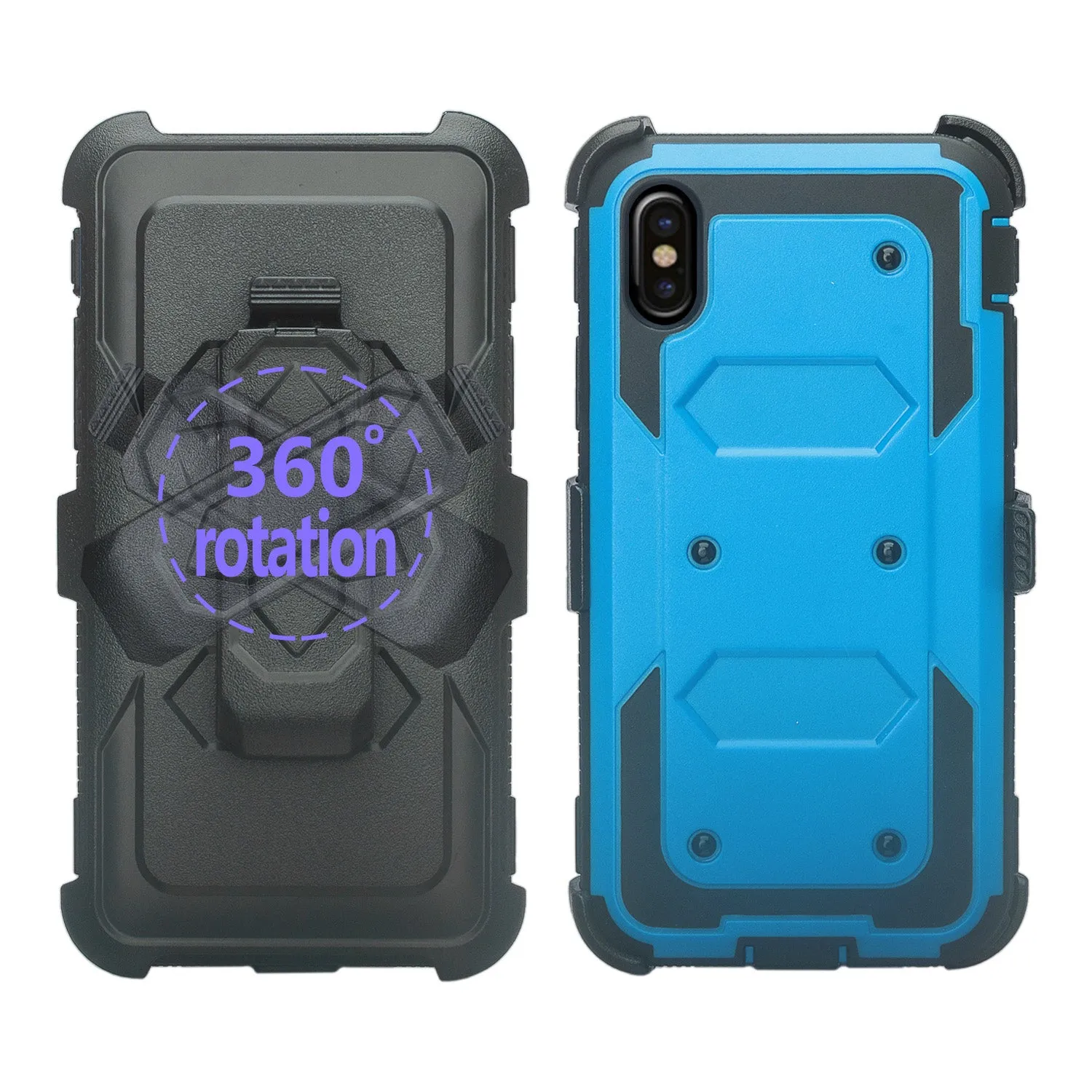 Apple iPhone XS Max Case, Apple A1921 Case,  Triple Protection 3-1 w/ Built in Screen Protector Heavy Duty Holster Shell Combo Case - Blue